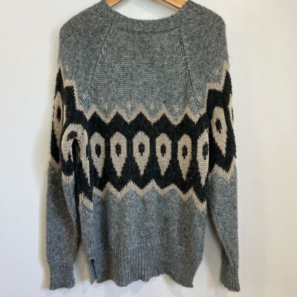 Mos Mosh Women’s Large Mildred Knit Grey Fair Isles Pullover Cozy Sweater Metal - Picture 9 of 10